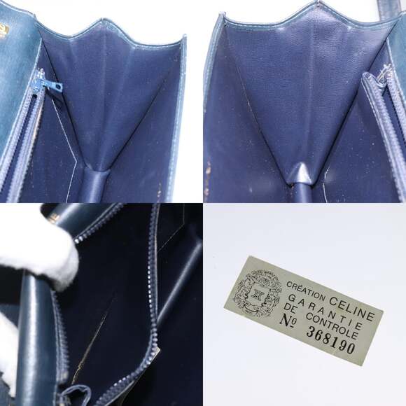 CELINE Shoulder Bag Leather Navy Gold - Picture 12 of 13